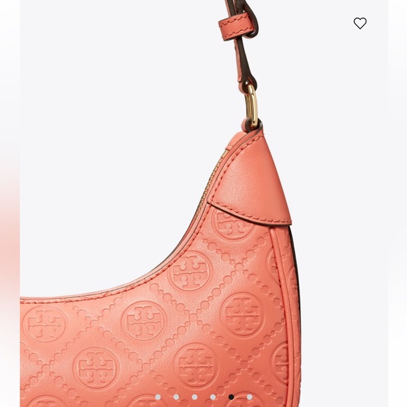 Tory Burch T Monogram Leather Crescent Bag In Coral Crush - Picture 6 of 7